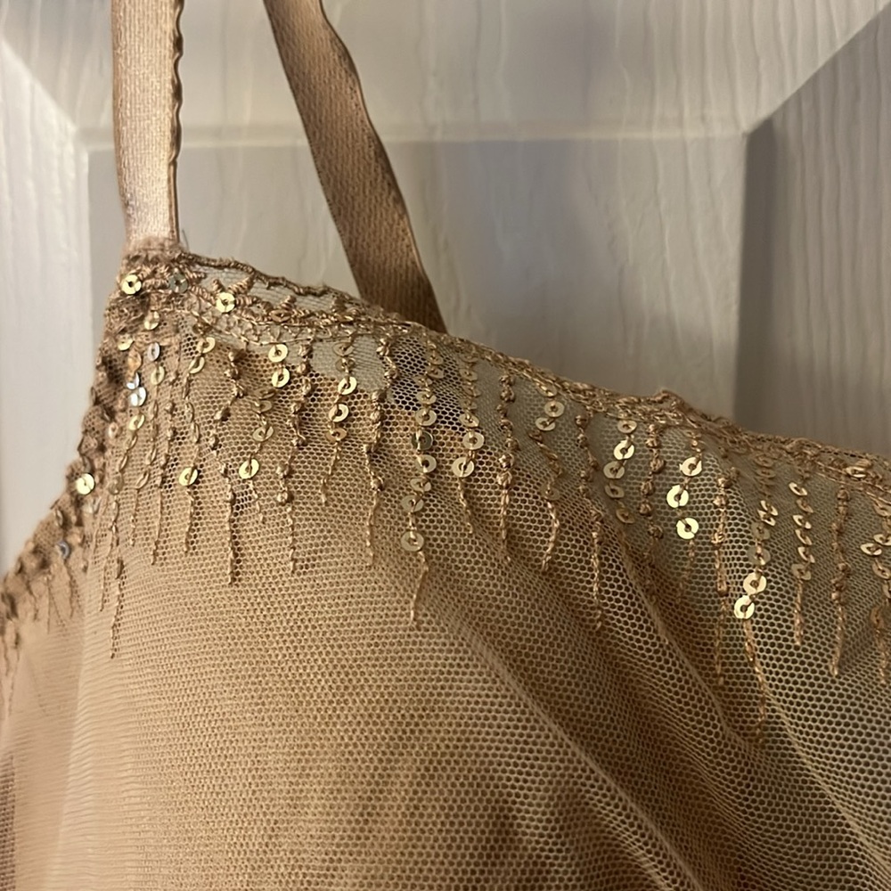 Soma Camisole Bra Women 34DD Tan Bridget Sequins Cascade Lined Underwire Sparkle